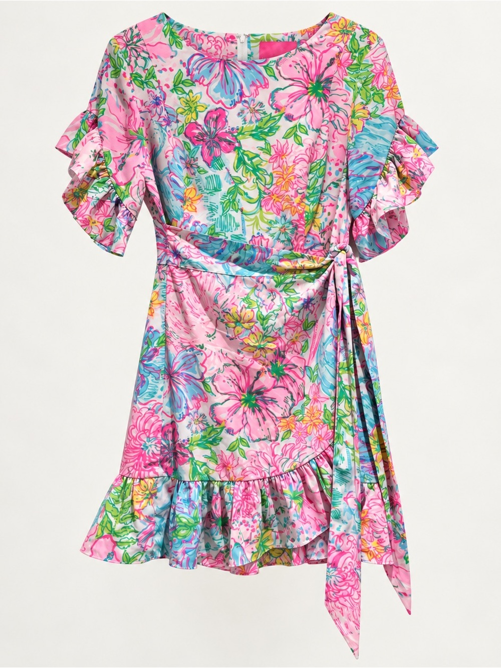 Lilly Pulitzer Pink Floral Ruffle Mini Dress Size 4
